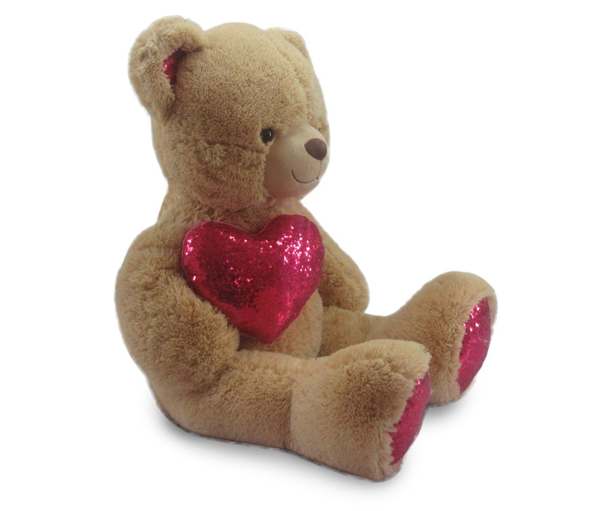 Giant Light Brown Bear Plush With Sequins Heart