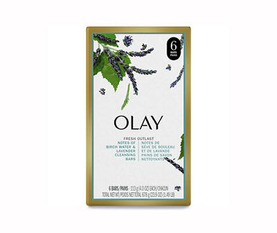 Olay Fresh Outlast Notes Of Purifying Birch Water & Lavender Beauty Bar, 4 oz, 6 count