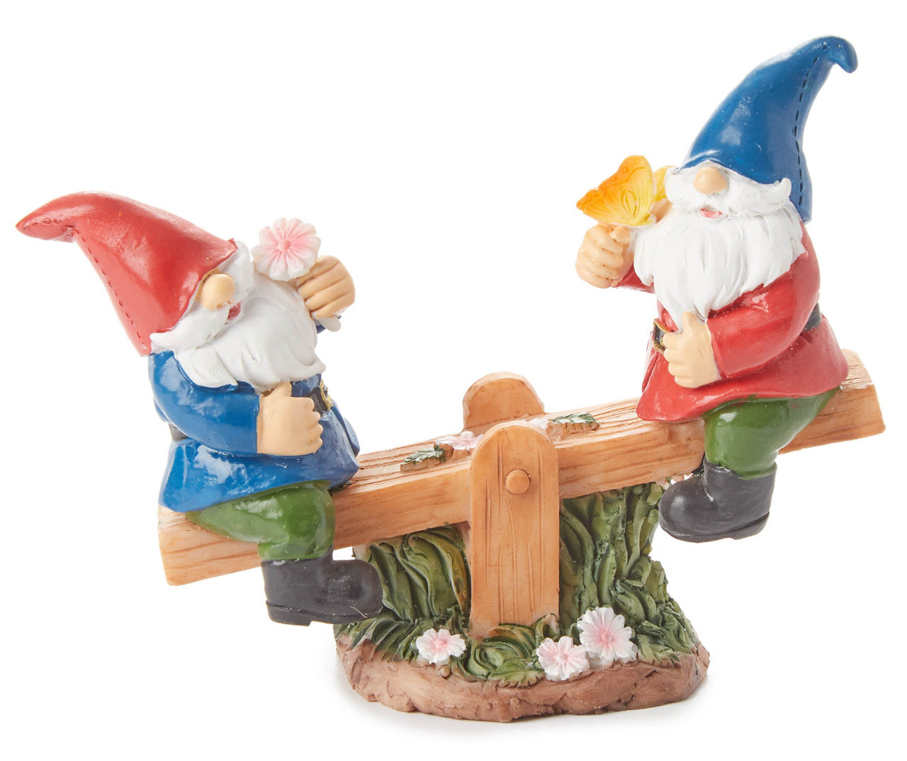 Fairy Garden Playing Gnomes on Seesaw