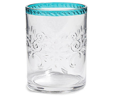 Blue Embossed Medallion Double Old Fashioned Glass, 17 Oz.