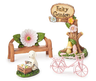 Fairy Garden Bike & Dog 4-Piece Accessory Set