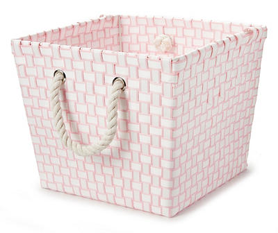 Pink & White Strap Storage Bin