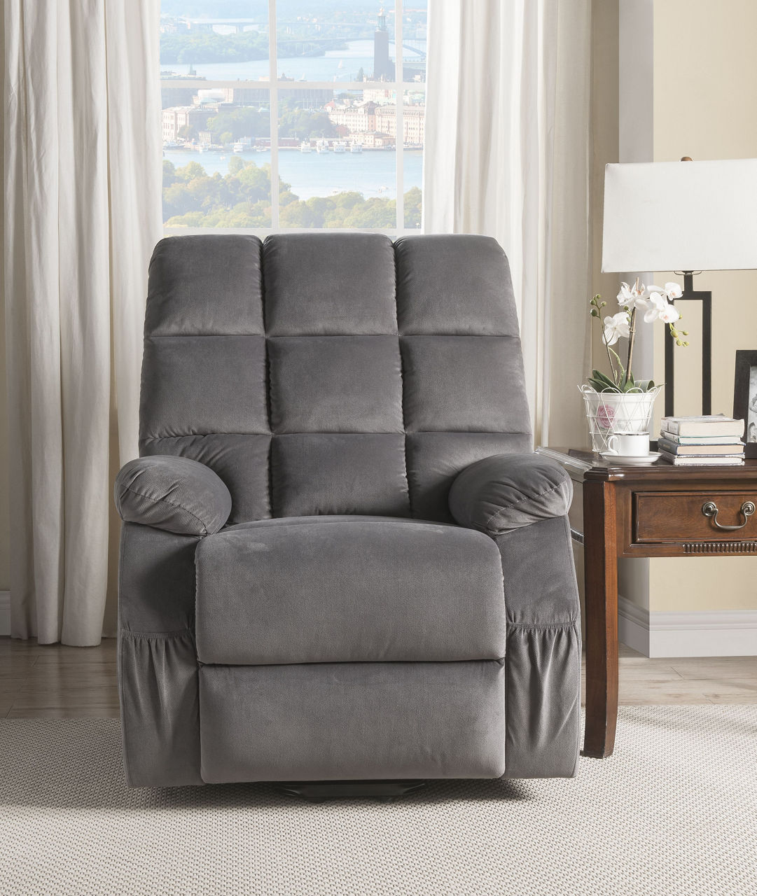 Acme Waterlily Black Faux Leather Swivel Rocker Recliner | Big Lots