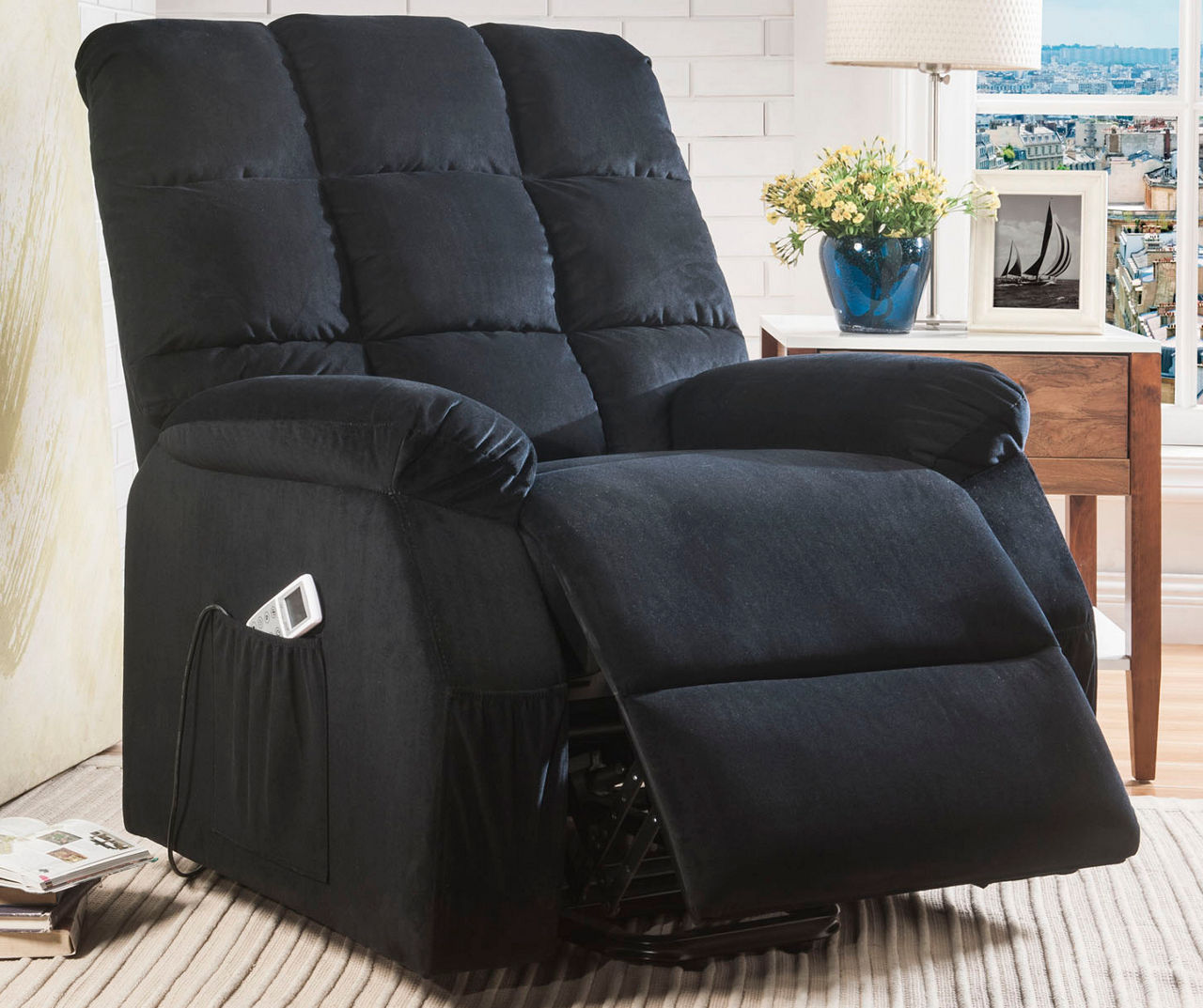 Acme Ipompea Black Velvet Power Lift Massage Recliner Big Lots