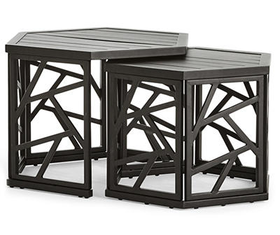 Verrado Black Hexagon 2-Piece Nesting Patio Coffee Table Set