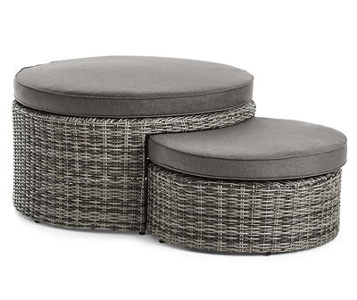 Broadmoor Round All-Weather Wicker Cushioned Patio Ottomans, 2-Pack
