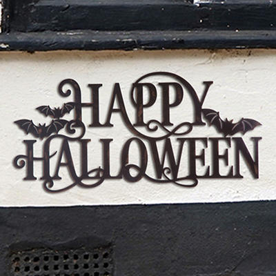 "Happy Halloween" Bat Metal Wall Sign