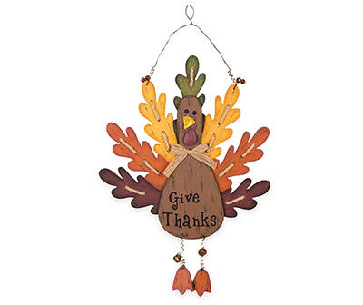 "Give Thanks" Turkey Wood Hanging Wall Decor