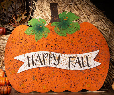 "Happy Fall" Distressed Pumpkin 3-in-1 Wall & Yard Decor