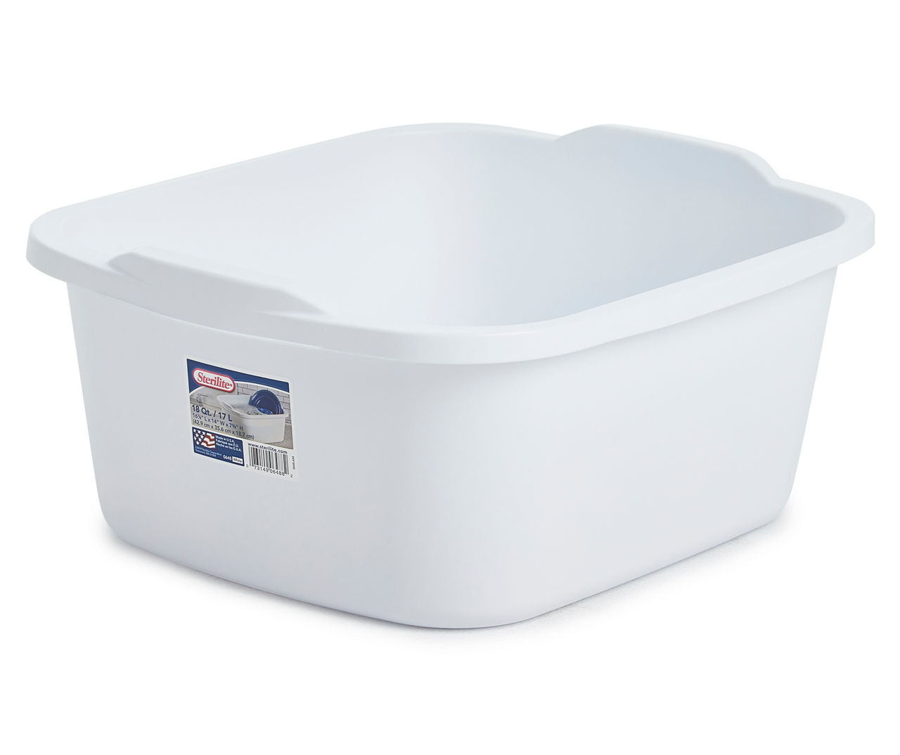Sterilite 18 Quart Dishpan Plastic Basin Dish Pan New Made in USA White, 2  Pack