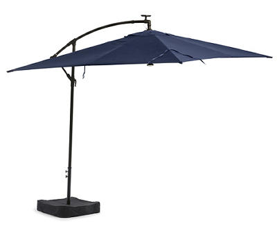 8' x 11' Navy Blue Offset Solar Light Umbrella