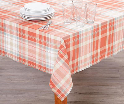 Orange & Blue Plaid Fabric Tablecloth, (60