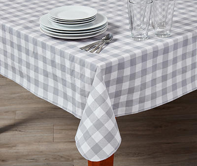 Gray Gingham Plaid PEVA Tablecloth, (60" x 84")