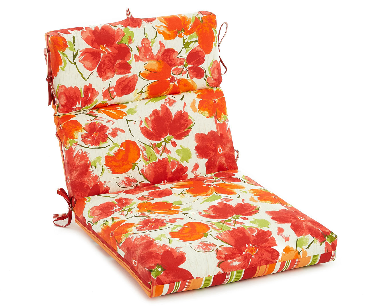 Marcia Watercolor Floral Stripe Reversible Outdoor Chair Cushion