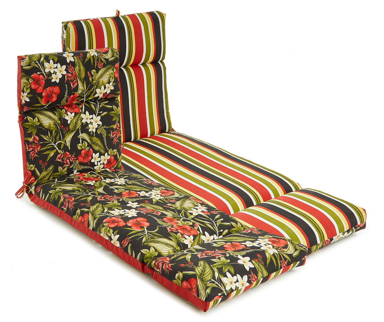 Black & Red Tropical Plant Reversible Outdoor Bench Pad