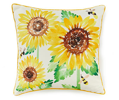 Sunflower & Bee Outdoor Throw Pillow