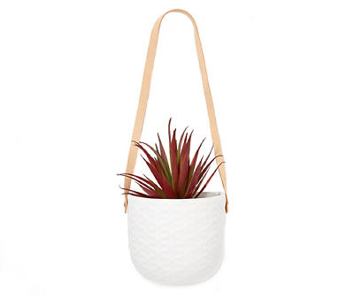 White Embossed Pot Hanging Agave