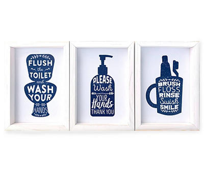 "Flush, Wash, Brush" 3-Piece Bathroom Plaque Set