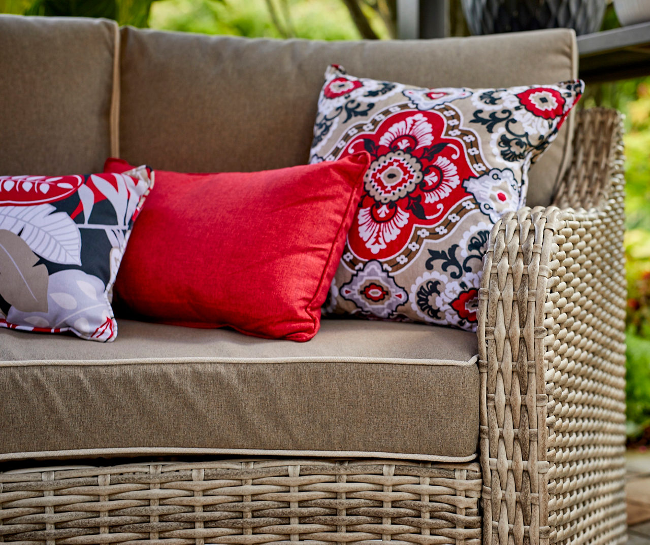 Contemporary Home Living Set of 4 Red Square and Rectangle Outdoor Patio Throw Pillows 18.5