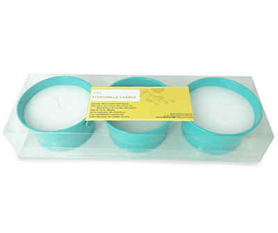 Turquoise Citronella Mini Bucket Candles, 3-Pack