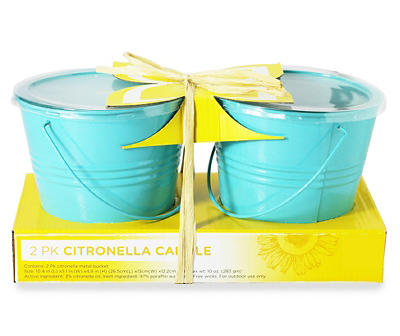 Turquoise Citronella 10 Oz. Metal Bucket Candles, 2-Pack