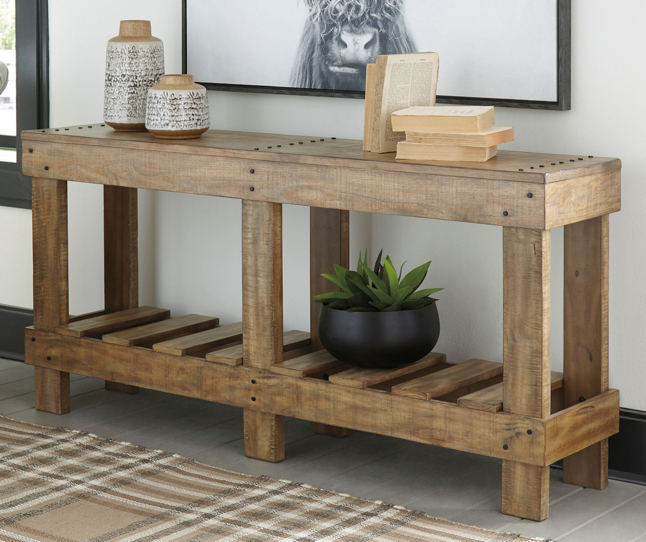 Modern Rustic Console Table - Soft Brown