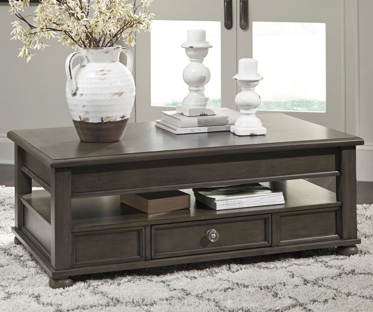 Grey coffee table with deals lift top