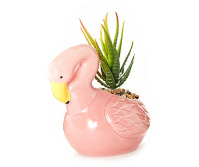 Succulent Plant in Ceramic Flamingo Pot