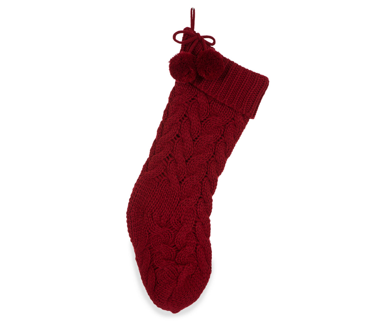 Red Knitted Polyester Christmas Stocking With Pom-Poms