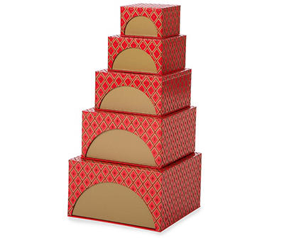 Glitzhome Red & Gold Rectangular Nesting Gift Box, 5-Piece Set