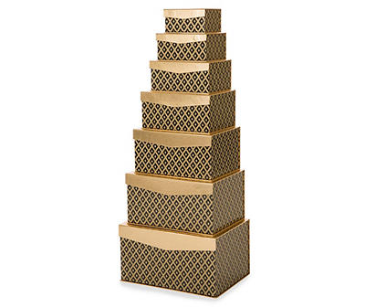 Glitzhome Black & Gold Flip-Top Rectangular Nesting Gift Box, 7-Piece Set