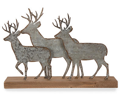 Galvanized Metal & Wood Reindeer Table Decor