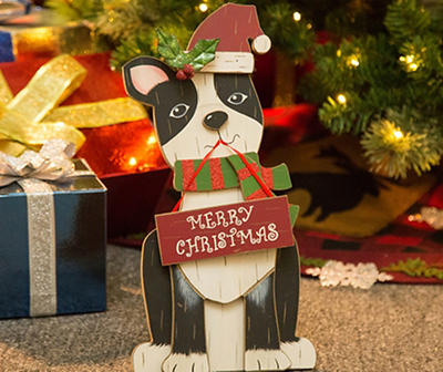 "Merry Christmas" Wooden Dog Decor