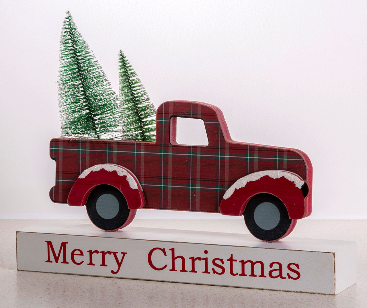 Glitzhome Wooden Red & Green Plaid Pickup Truck Table Decor | Big Lots