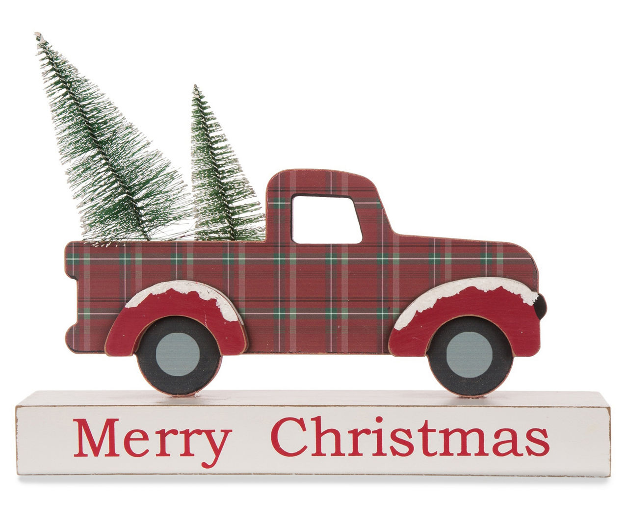 Glitzhome Wooden Red & Green Plaid Pickup Truck Table Decor | Big Lots