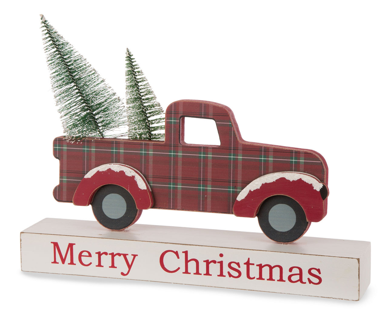 Glitzhome Wooden Red & Green Plaid Pickup Truck Table Decor | Big Lots