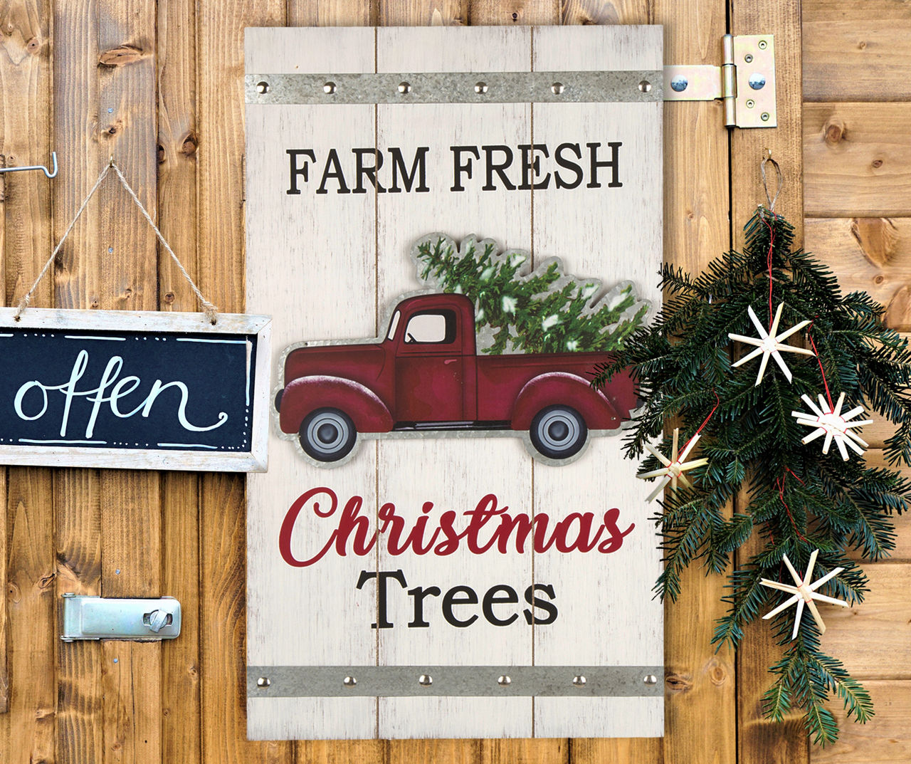 Farm Fresh Christmas Trees Distressed Red Metal Pitcher
