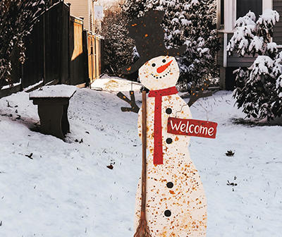 Rusty Metal Snowman Standing Porch Sign