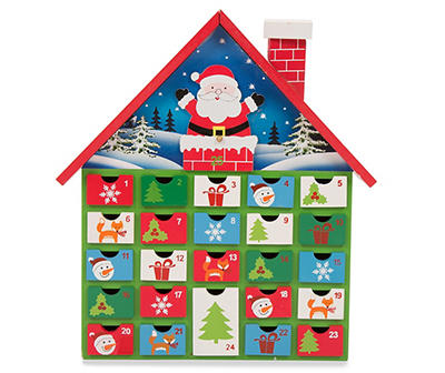 Wooden House Santa Count Down Calendar Décor With Drawers