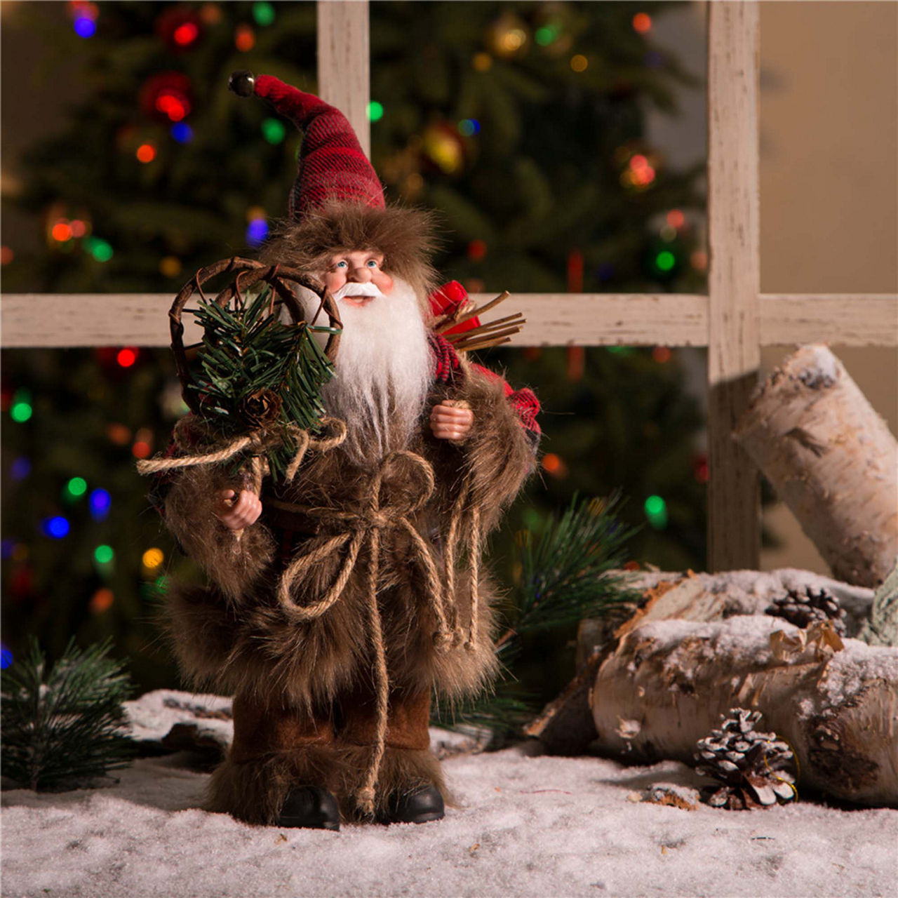 Red & Black Rustic Plaid Santa Figurine