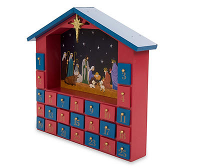 Wooden House Nativity Count Down Advent Calendar Decor With Drawers