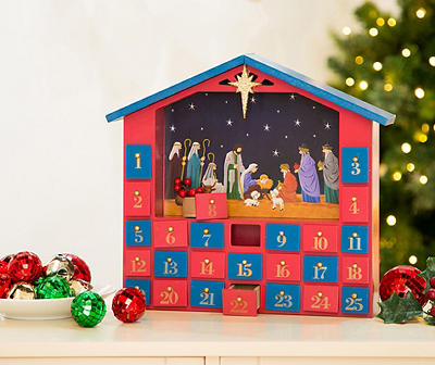 Wooden House Nativity Count Down Advent Calendar Decor With Drawers