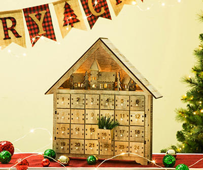 Wooden House-Shaped LED Advent Calendar