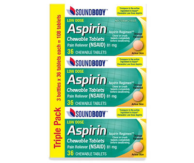Orange Low Dose Aspirin 81mg Chewable Tablets, 3-Pack