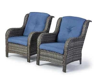 Oakmont All-Weather Wicker Navy Blue Cushioned Patio Chairs, 2-Pack