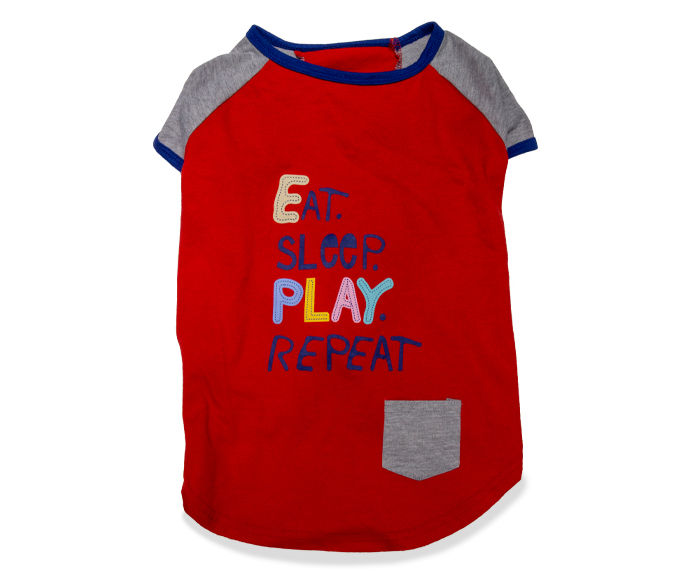 Dog's Red "Eat Sleep Play Repeat" T-Shirt, Size XS