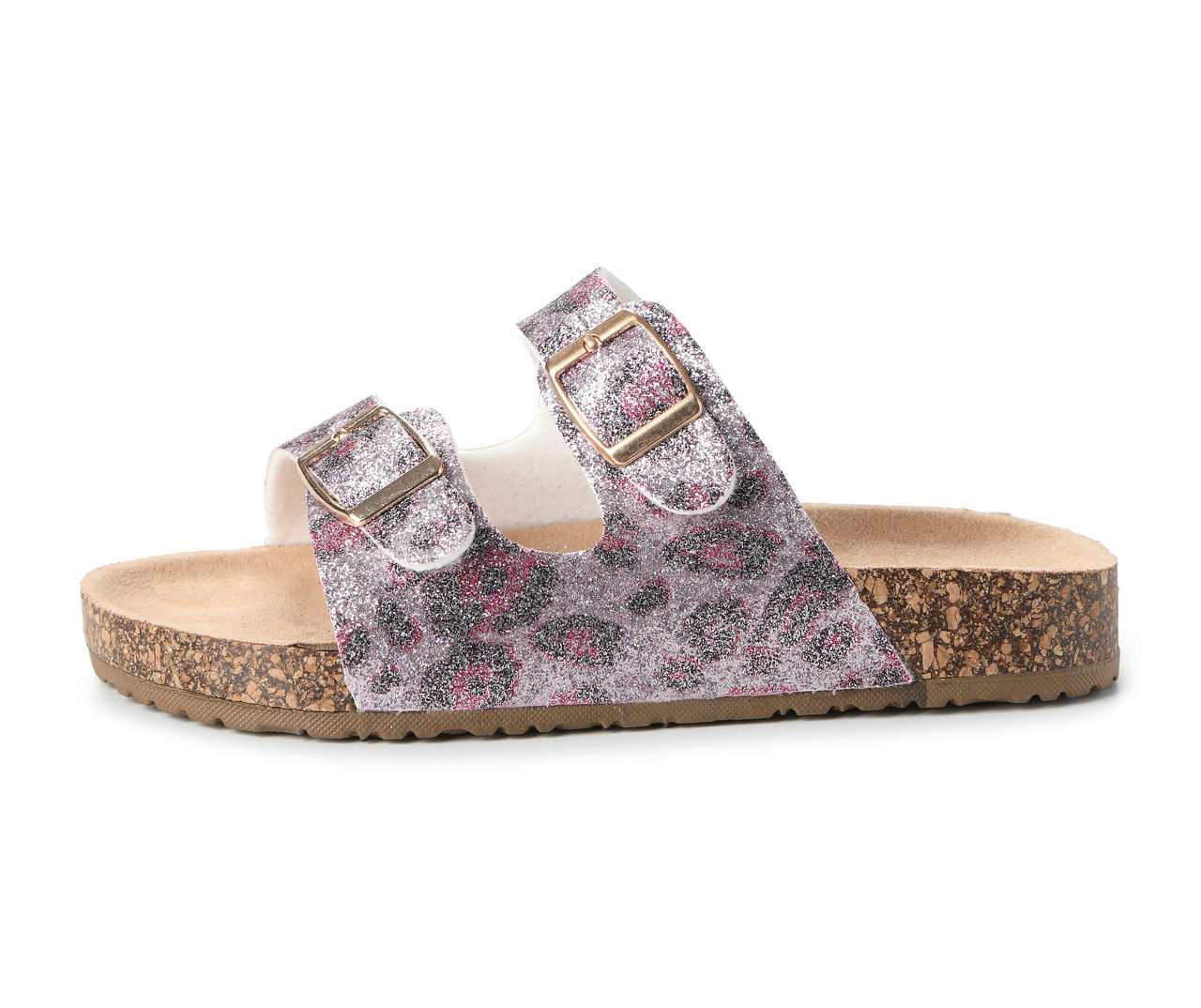 Girls' Glitter Animal Print Double-Buckle Sandals, Size L