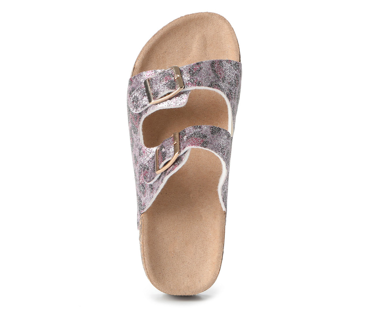 Girls' Glitter Animal Print Double-Buckle Sandals, Size M