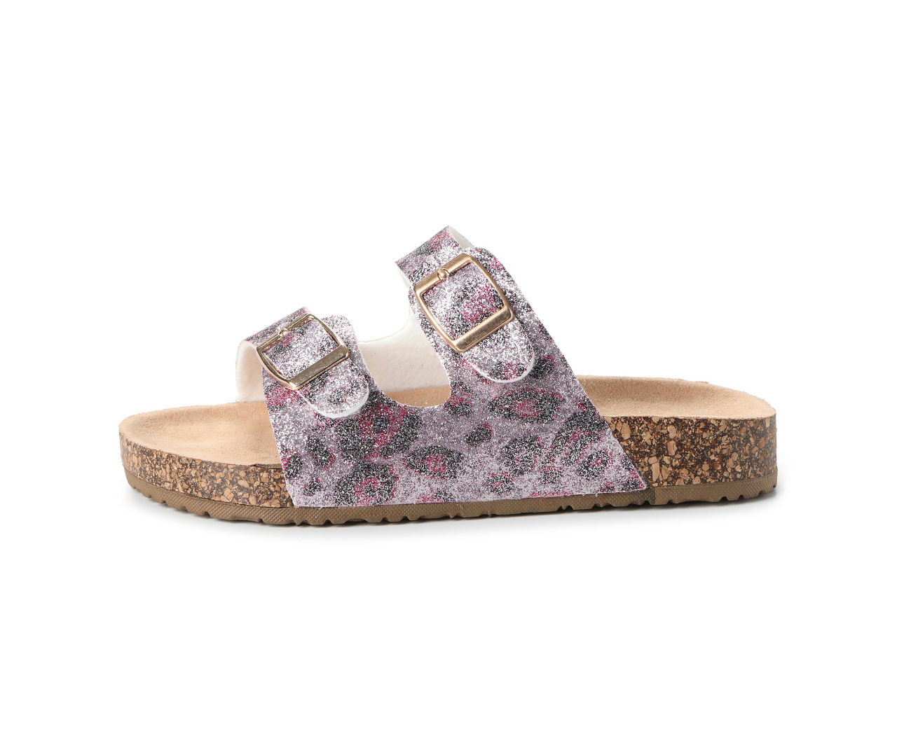 Girls' Glitter Animal Print Double-Buckle Sandals, Size S
