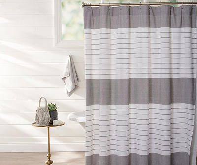 Frost Gray Woven Stripe Fabric Shower Curtain